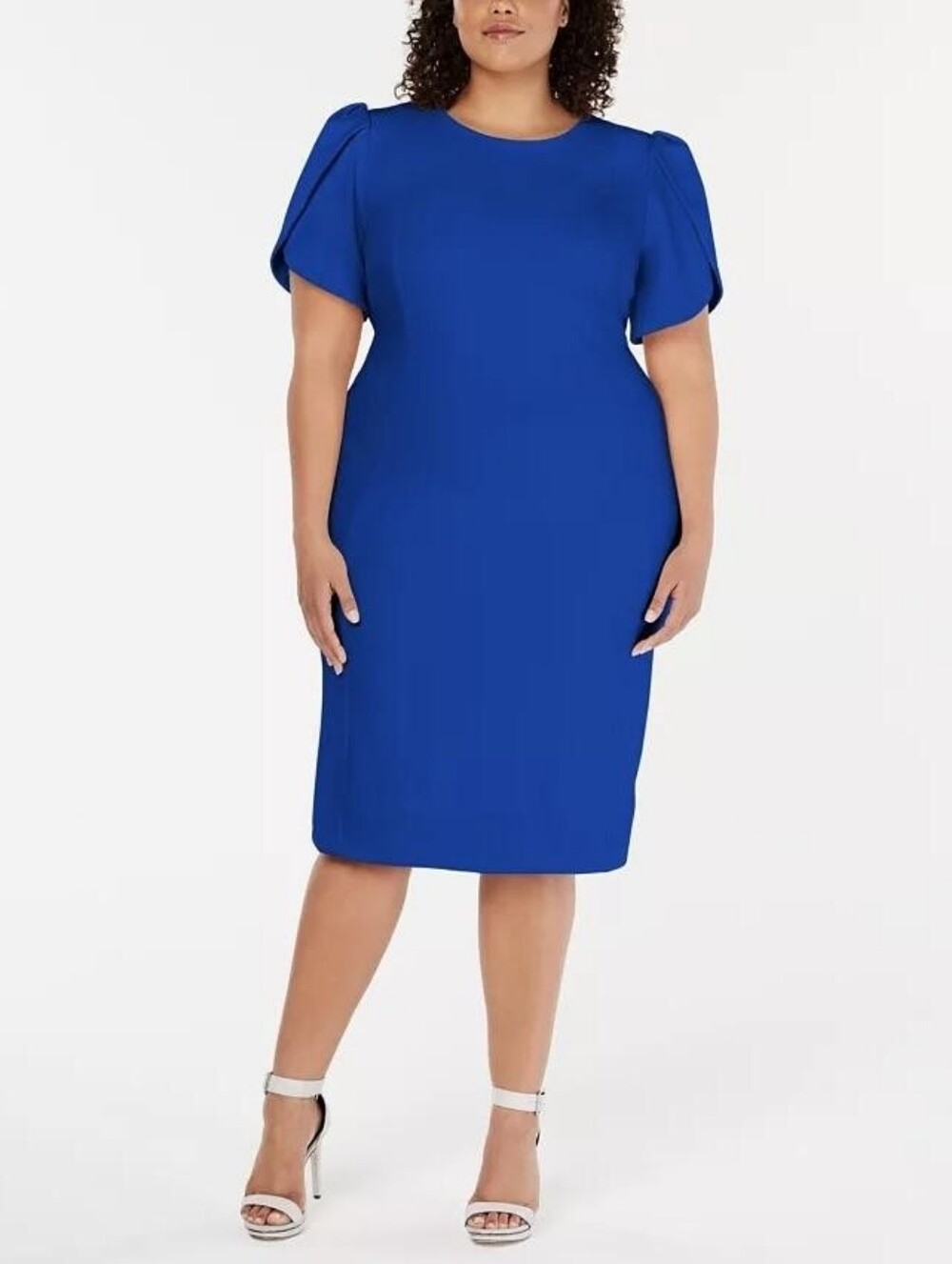 Calvin Klein Cobalt Blue Midi Sheath Dress with Puff Tulip Sleeves Sz 20W New
